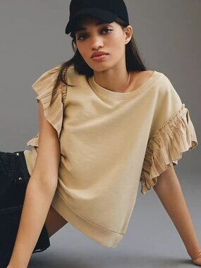Pilcro Chambray Flutter-Sleeve Sweatshirt Tee Striped Printed Blouse Top